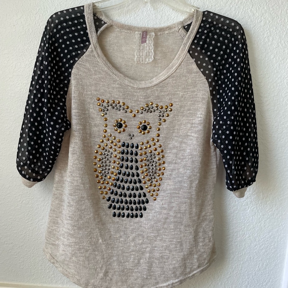 Rhinestone printed OWL top/ blouse for girls